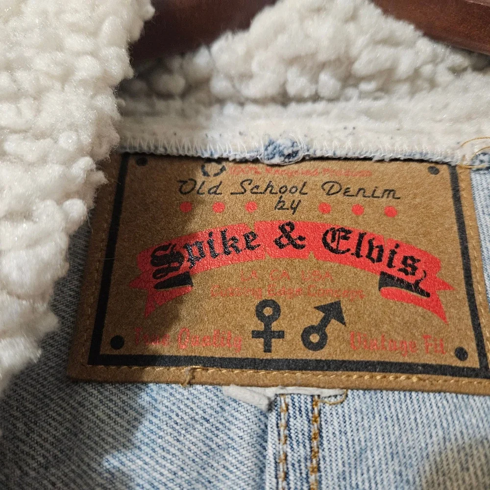 Vintage Spike & Elvis Womens Upcycled Reworked Jeans Jacket Denim Blue Shearling